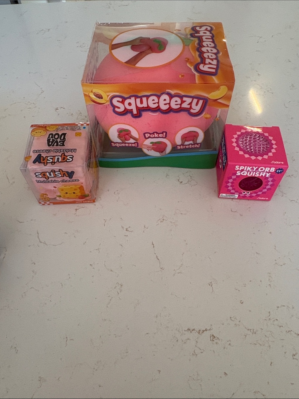 Toymendous Sunnydays Peach Squish, Jadore Orb Sqhish& SqueezeLuck Cheese. NEW.